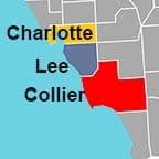 Charlotte, Collier, and Lee counties in southwest Florida